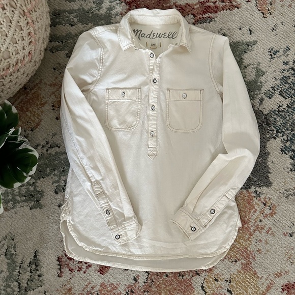 Madewell Denim Shirt Women’s Size XS Long Sleeve Popover Shirt Off-White Western - Picture 4 of 16